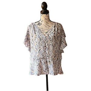 Vince Camuto Women's Multicolor Ruffle Sleeve Snake V-Neck Blouse XL